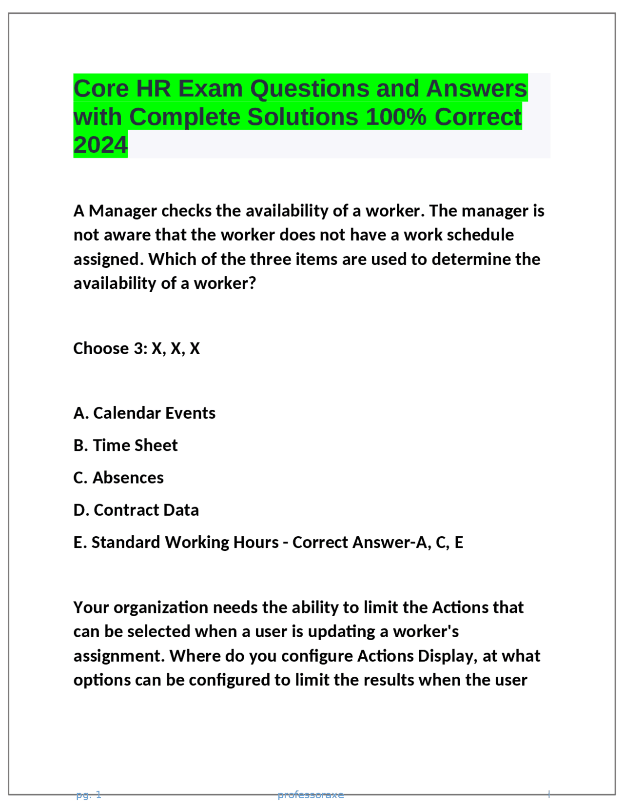 Core HR Exam Questions and Answers with Complete Solutions 100% Correct ...