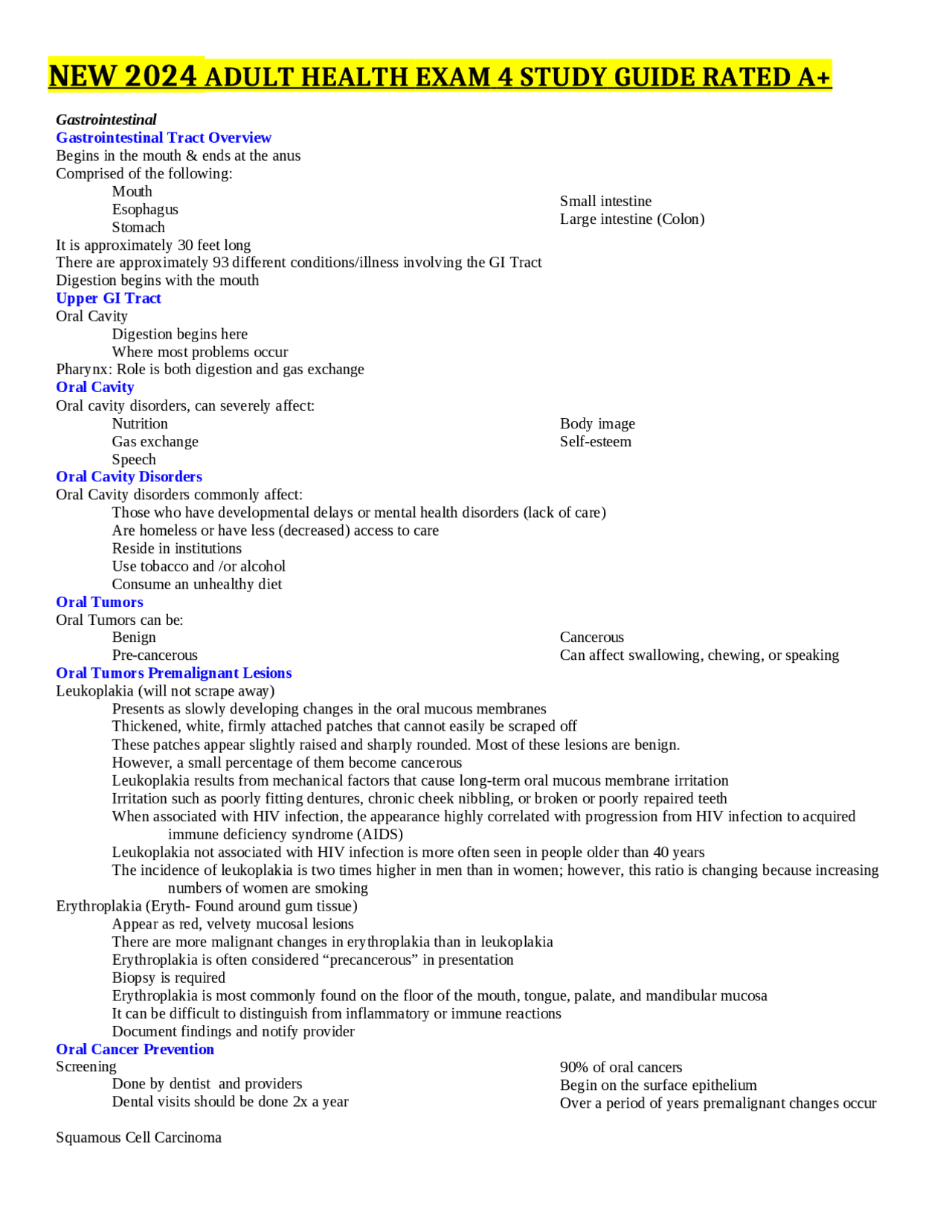 NEW 2024 ADULT HEALTH EXAM 4 STUDY GUIDE RATED A+ | Exams Nursing | Docsity