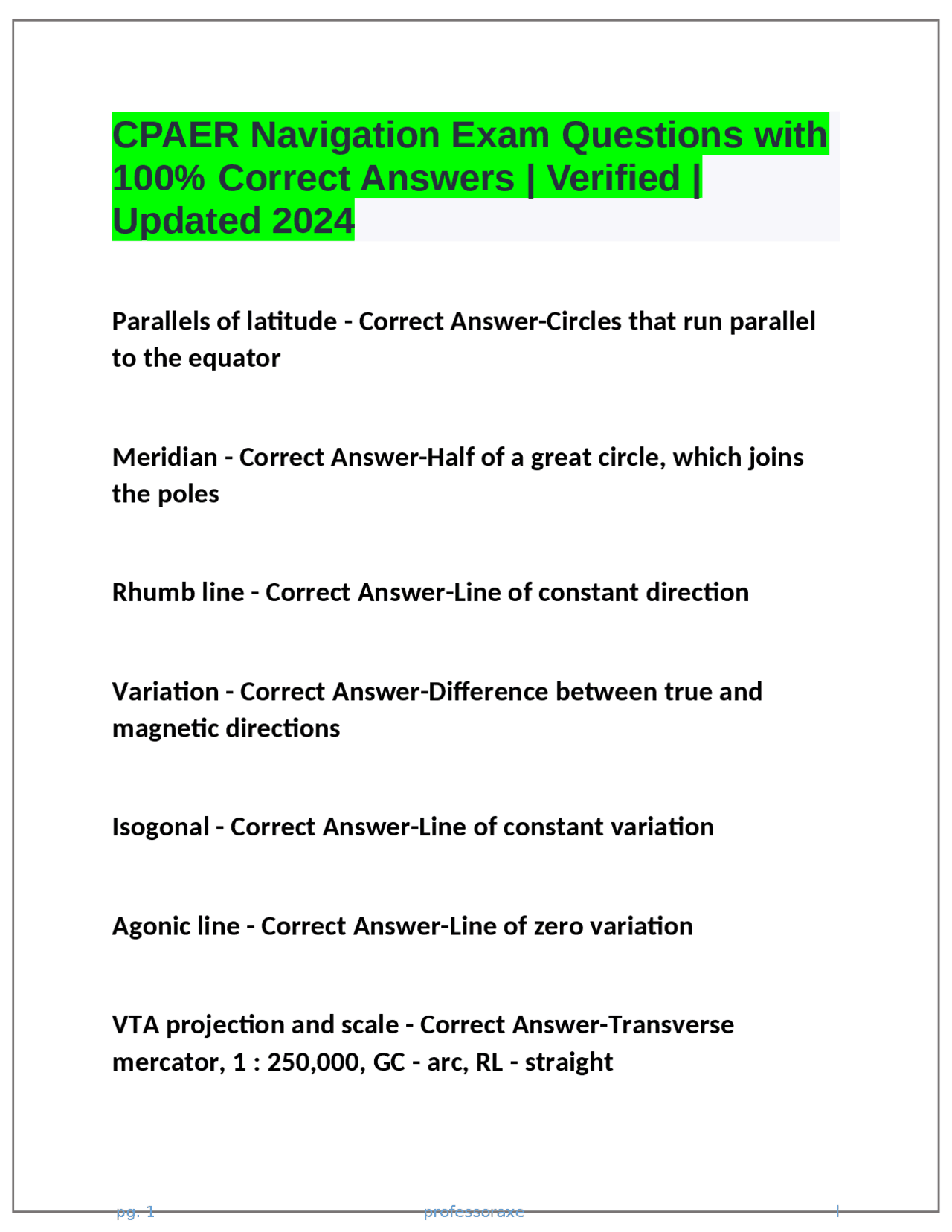 CPAER Navigation Exam Questions with 100% Correct Answers | Verified ...