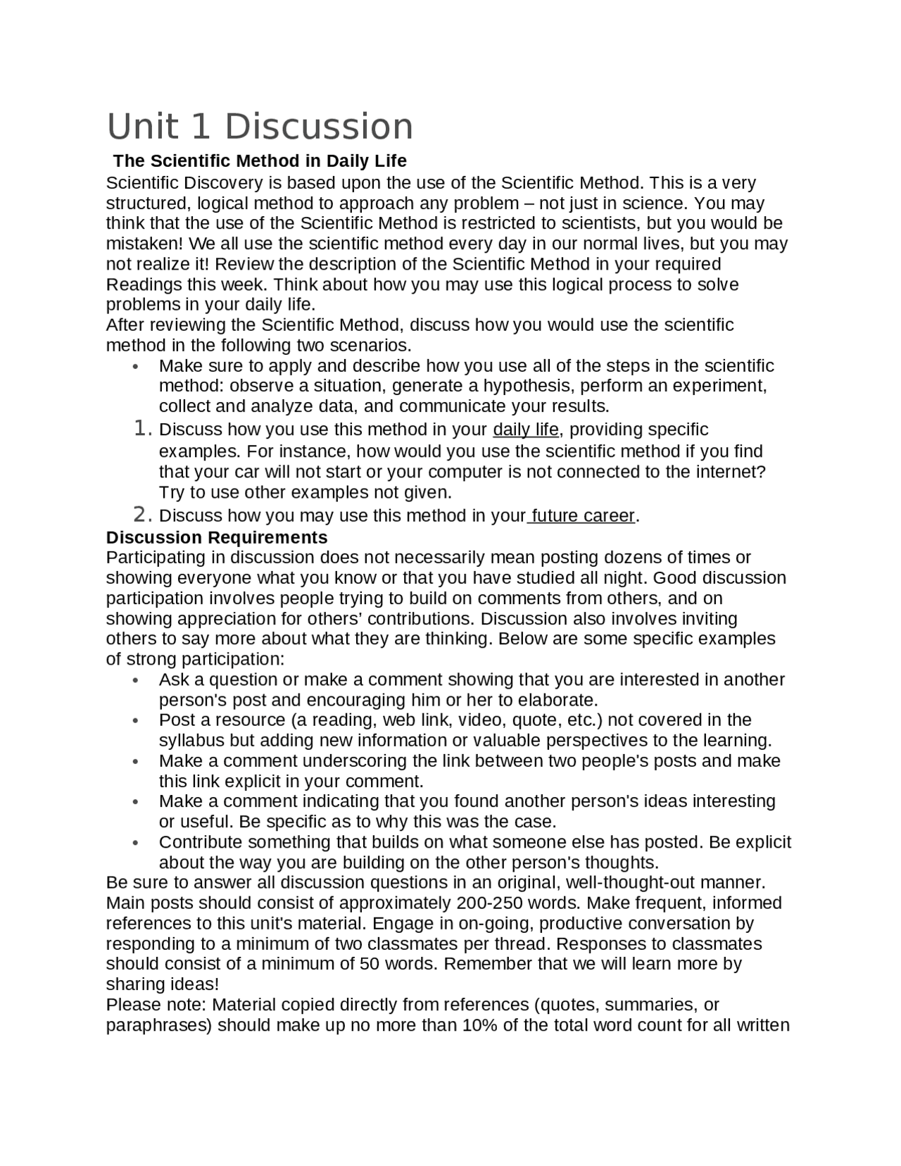 Unit 1 Discussion The Scientific Method in Daily LifeScienti | Lecture ...