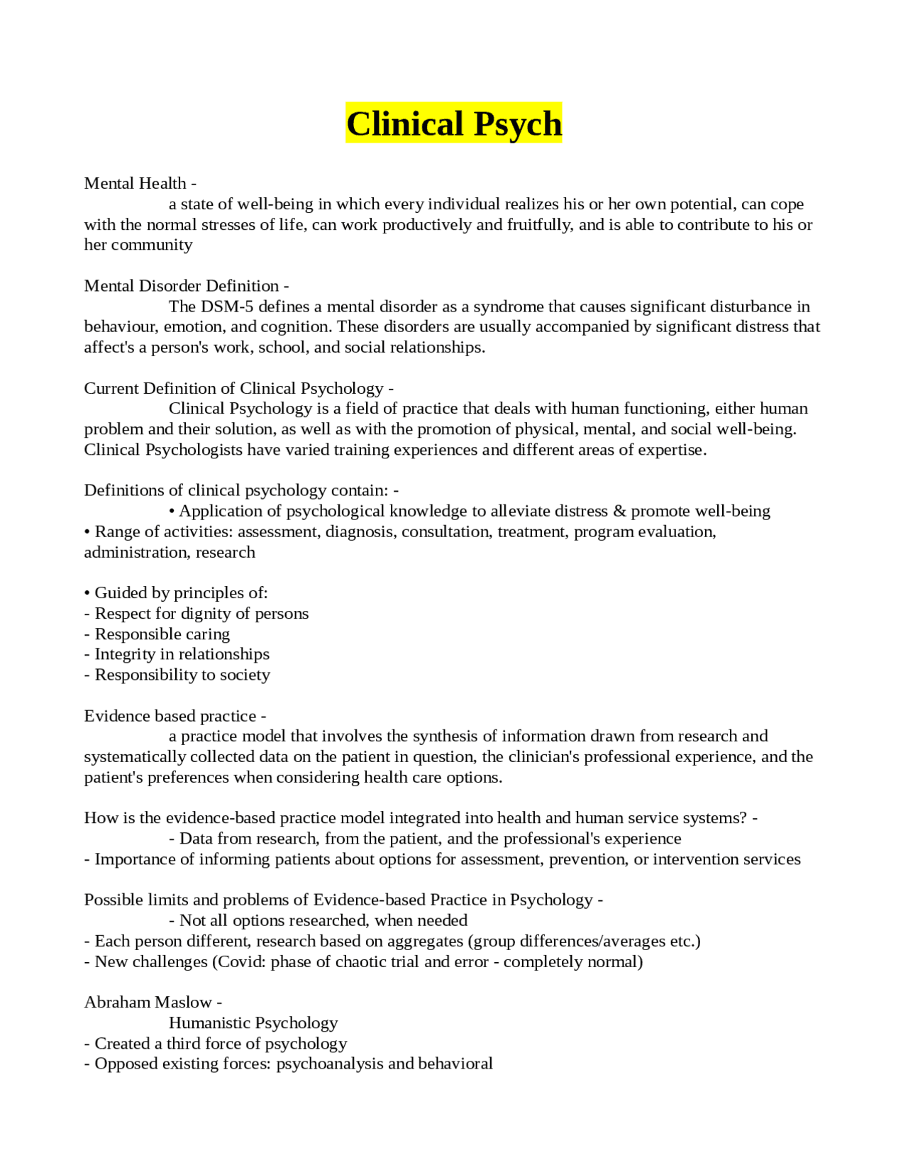 Clinical Psych Clinical Psych | Exams Psychology | Docsity