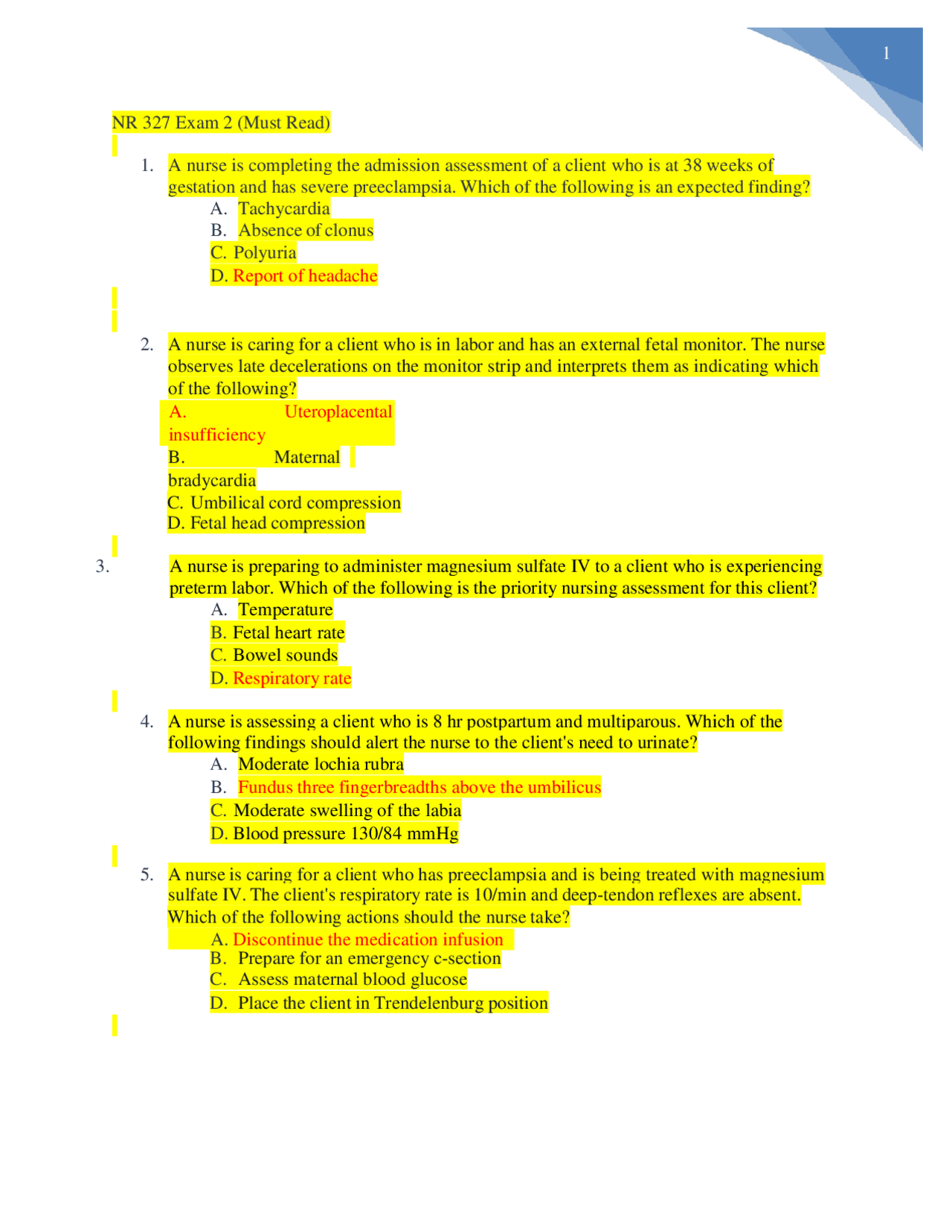 NR 327 Exam 2 (Must Read) 50 questions with correct answers | Exams ...