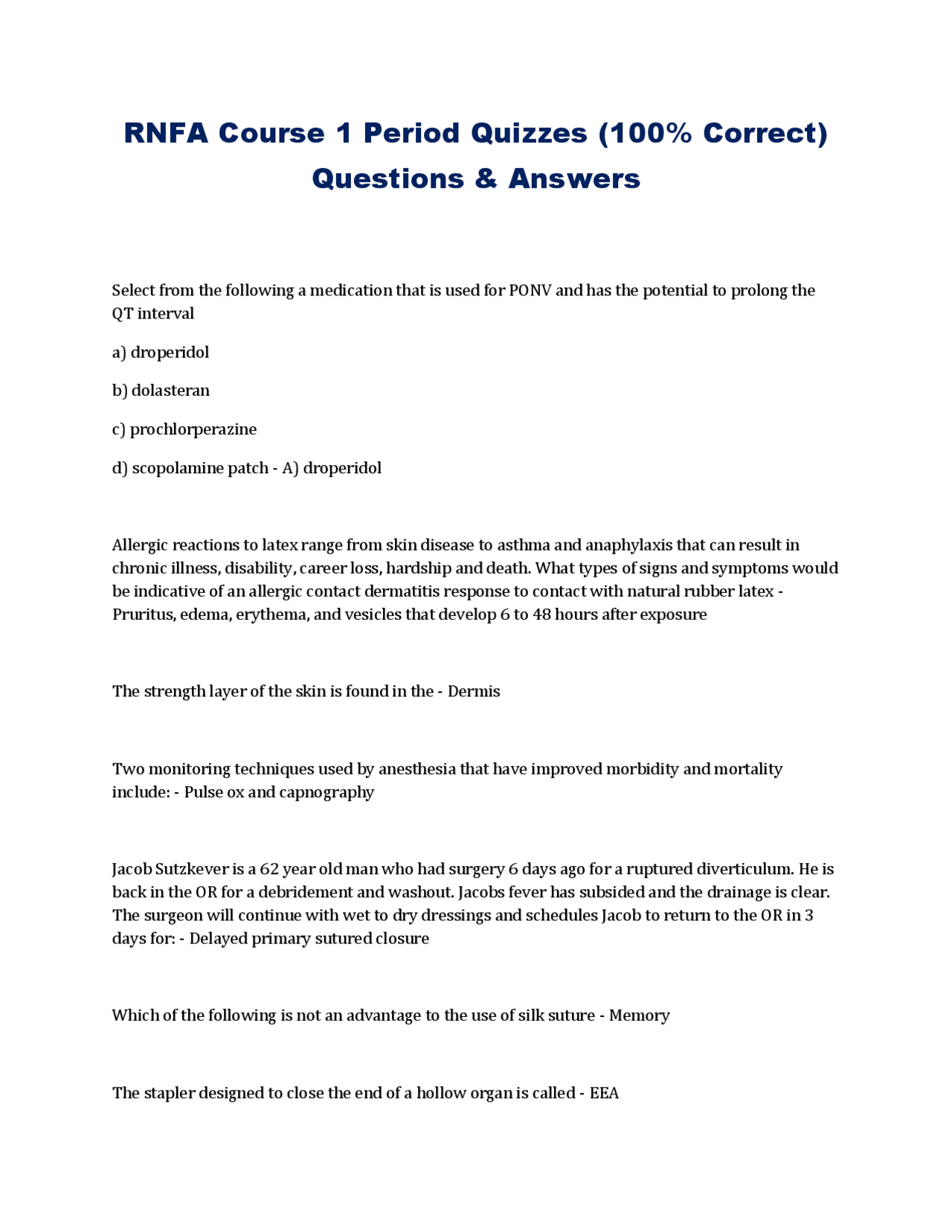 RNFA Course 1 Period Quizzes (100% Correct) Questions & Answers | Exams ...
