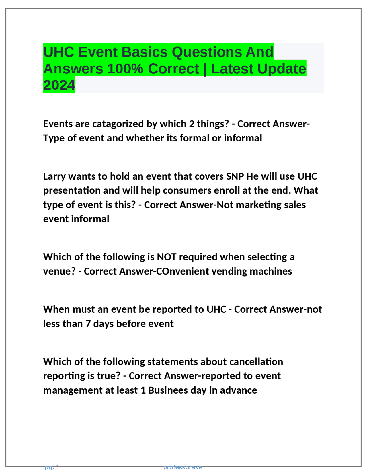 UHC Event Basics Questions And Answers 100% Correct | Latest Update ...