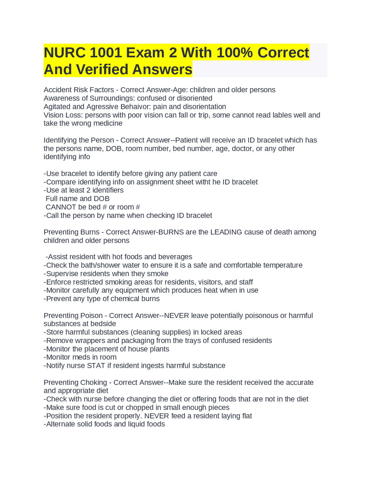 NURC 1001 Exam 2 With 100% Correct And Verified Answers | Exams ...