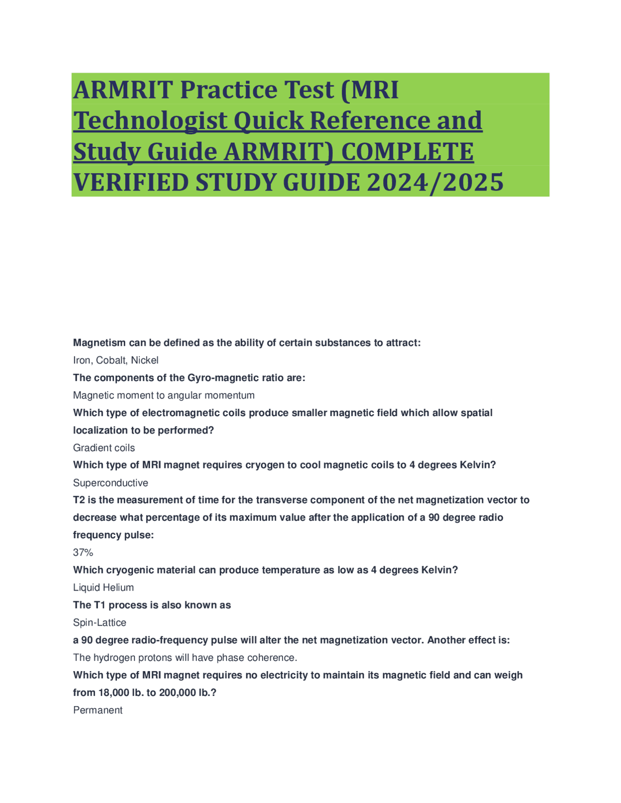 ARMRIT Practice Test (MRI Technologist Quick Reference and Study Guide ...