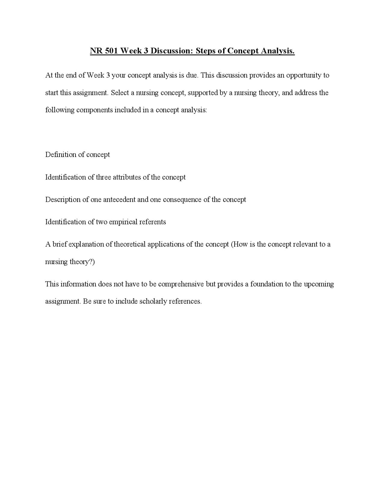 NR 501 Week 3 Discussion Steps of Concept Analysis. | Assignments ...
