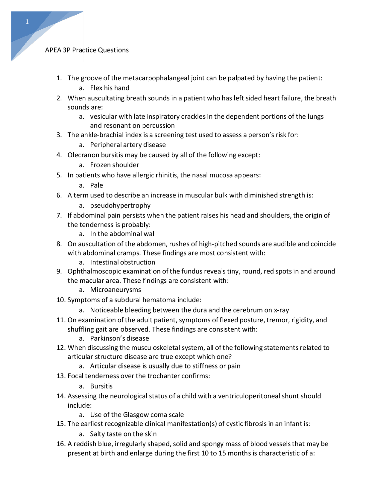 Exam NURSING NUR 634 APEA 3P Practice Qbank Questions Exams Nursing Exam NURSING NUR 634 APEA 3P Practice Qbank Questions Exams Nursing