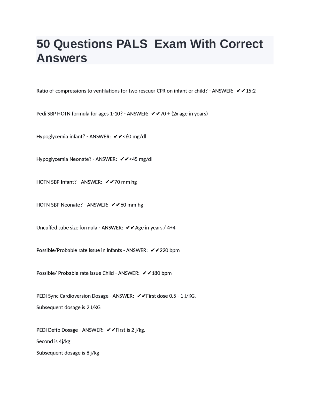 50 Questions Pals Exam With Correct Answers Exams Nursing Docsity 50 Questions Pals Exam With Correct Answers Exams Nursing Docsity