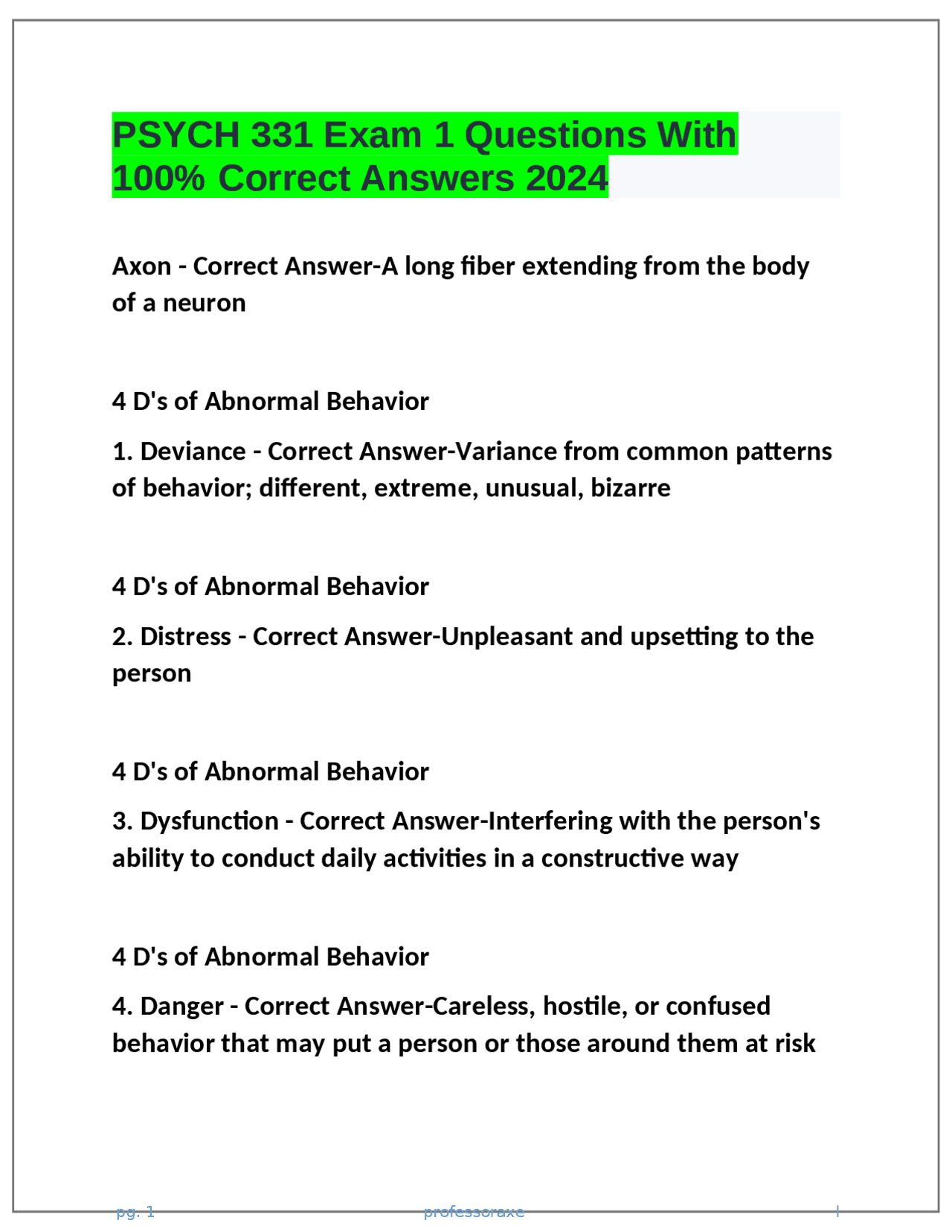 PSYCH 331 Exam 1 Questions With 100% Correct Answers 2024 | Exams ...