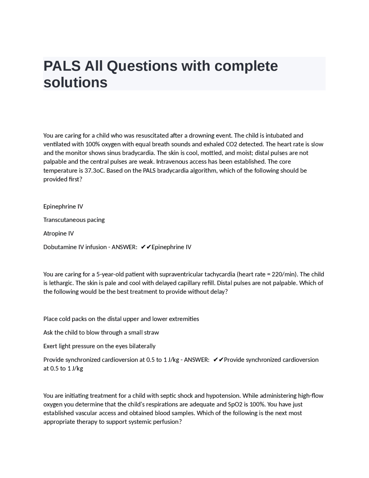 Pals All Questions With Complete Solutions Exams Nursing Docsity Pals All Questions With Complete Solutions Exams Nursing Docsity