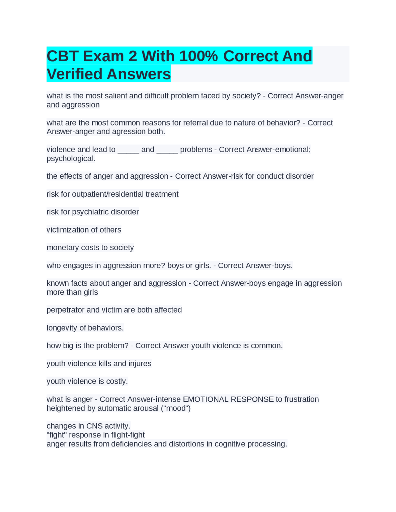 CBT Exam 2 With 100% Correct And Verified Answers | Exams Advanced ...