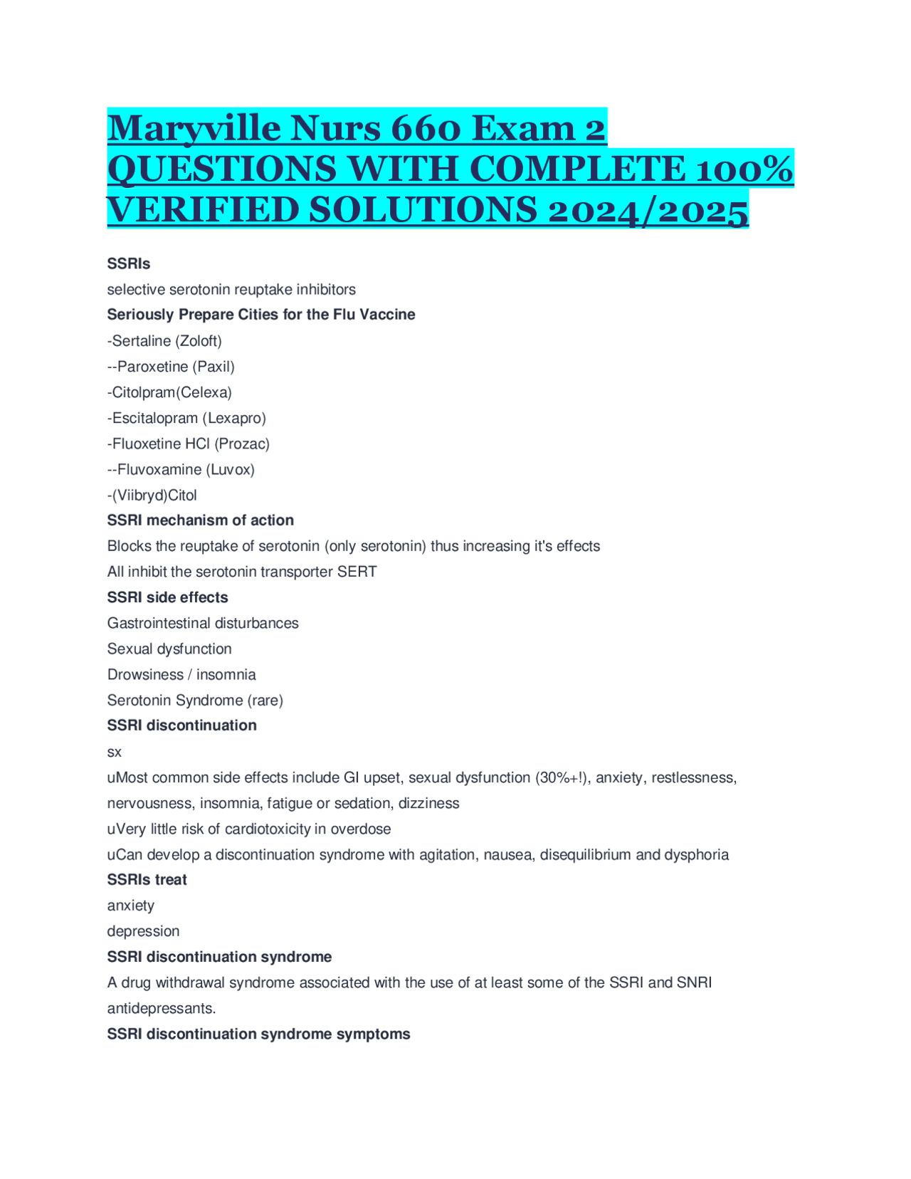 Maryville Nurs 660 Exam 2 QUESTIONS WITH COMPLETE 100% VERIFIED ...