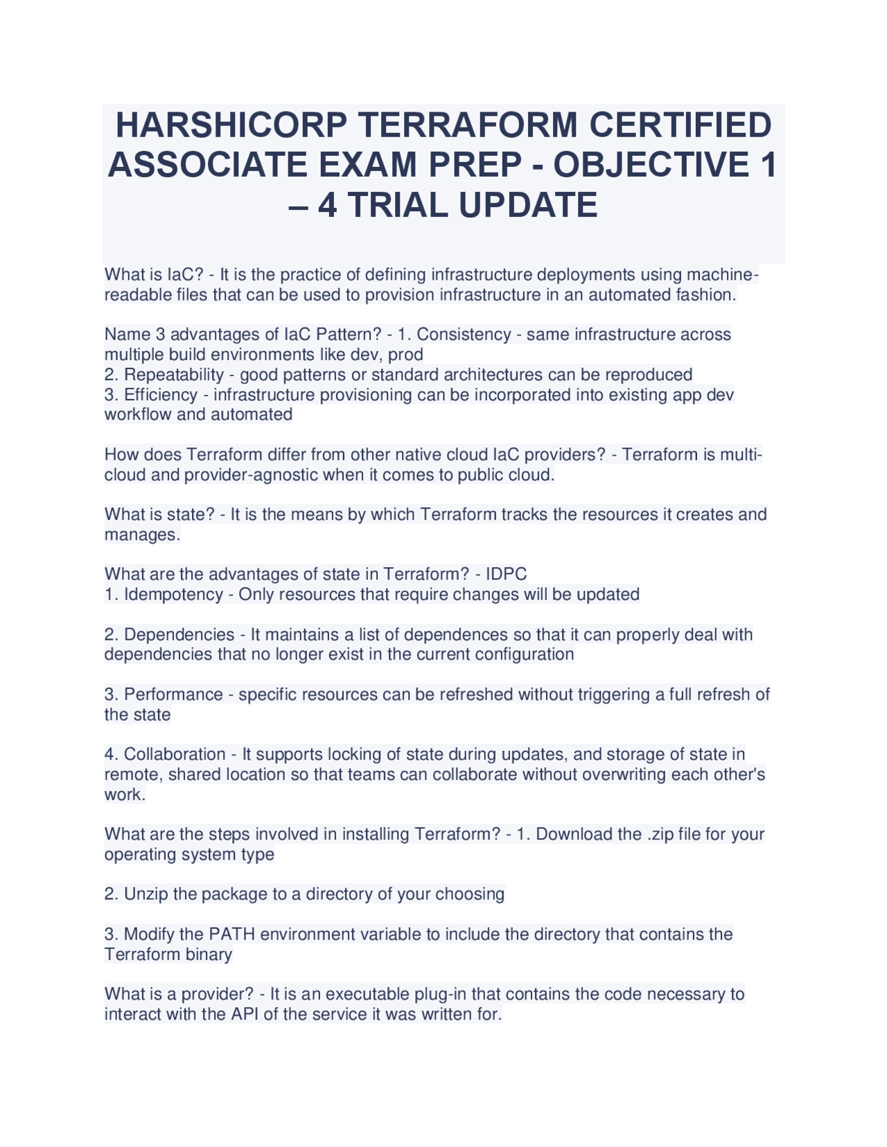 HARSHICORP TERRAFORM CERTIFIED ASSOCIATE EXAM PREP - OBJECTIVE 1 – 4 ...
