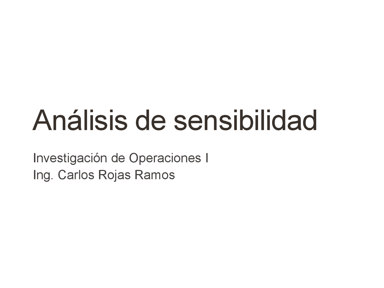 Analisis De Sensibilidad Investigacion De Operaciones