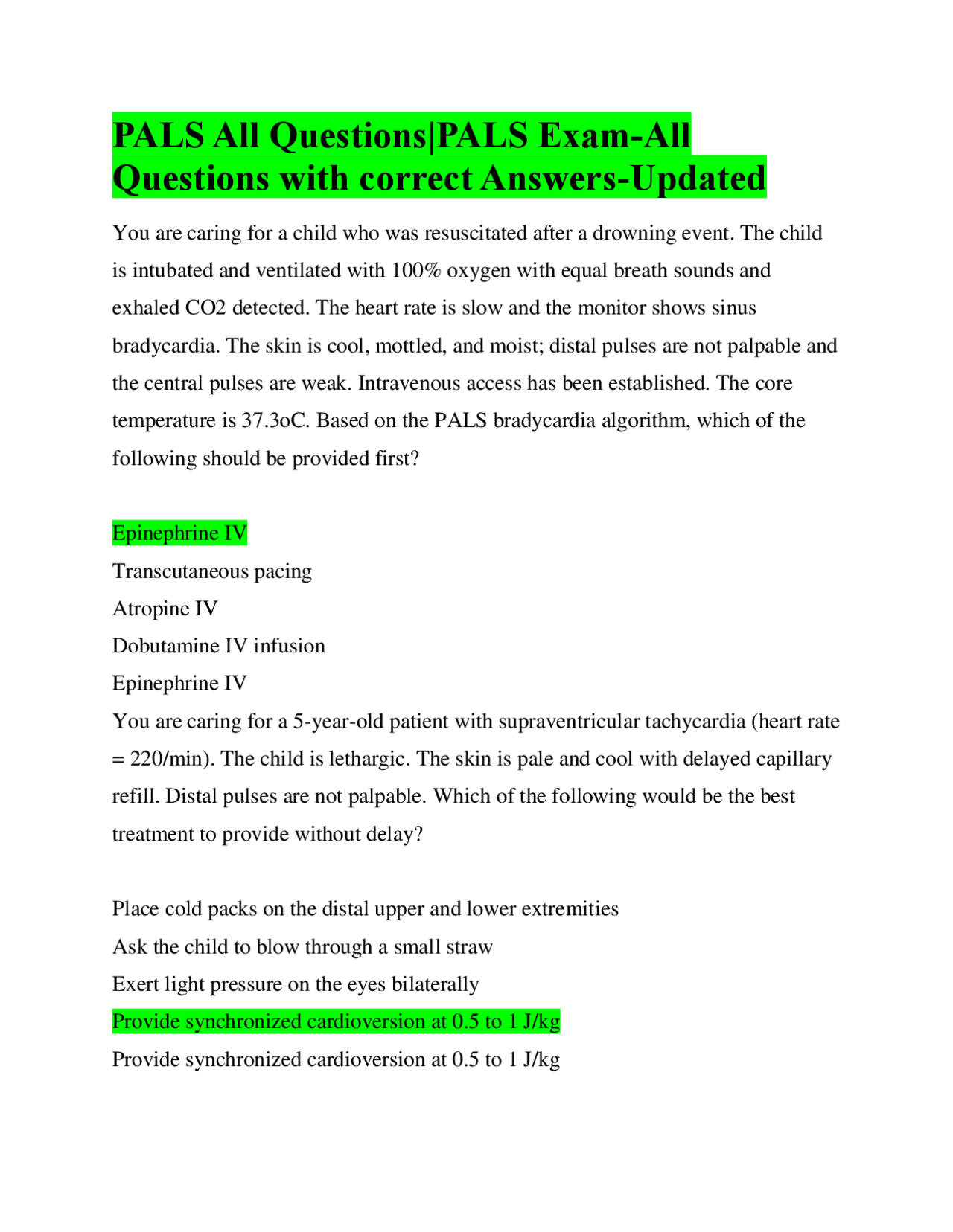 Pals All Questions Pals Exam All Questions With Correct Answers Updated Exams Pediatrics Docsity Pals All Questions Pals Exam All Questions With Correct Answers Updated Exams Pediatrics Docsity