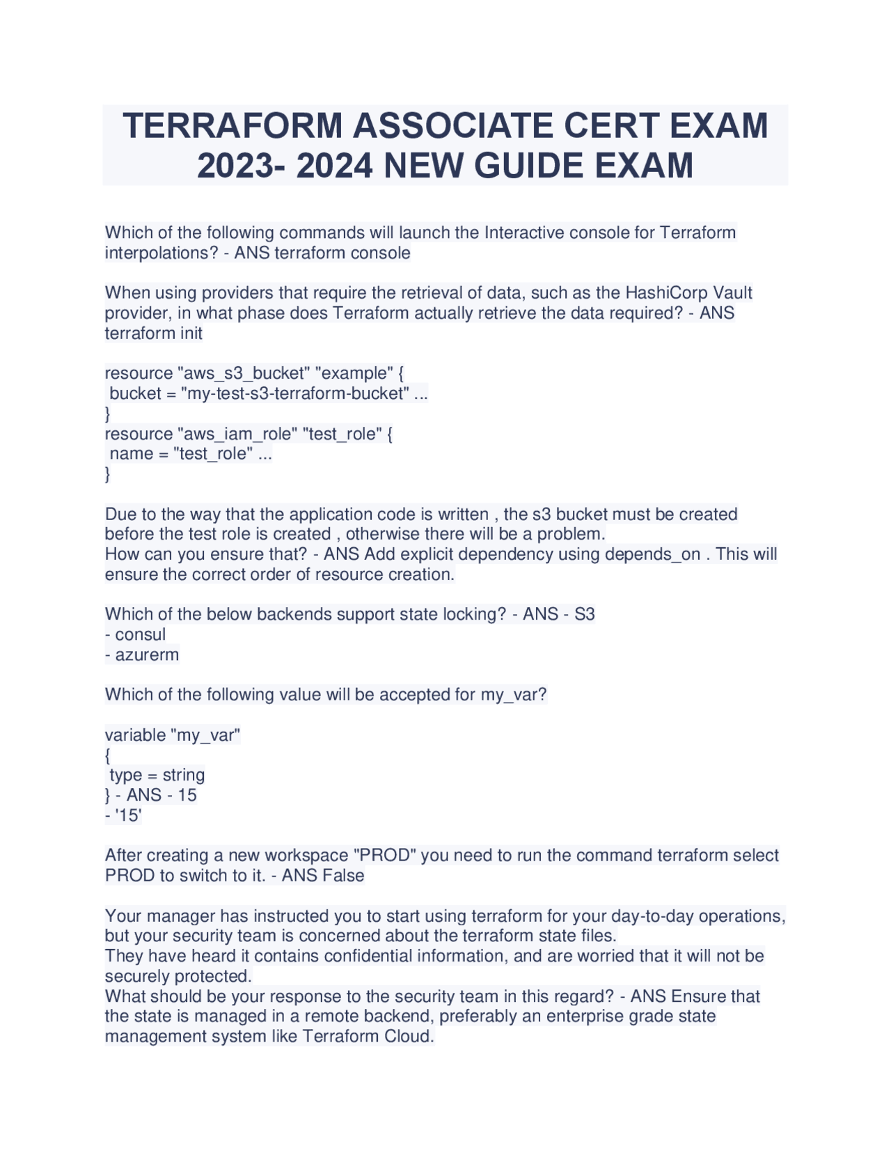 TERRAFORM ASSOCIATE CERT EXAM 2023- 2024 NEW GUIDE EXAM | Exams ...