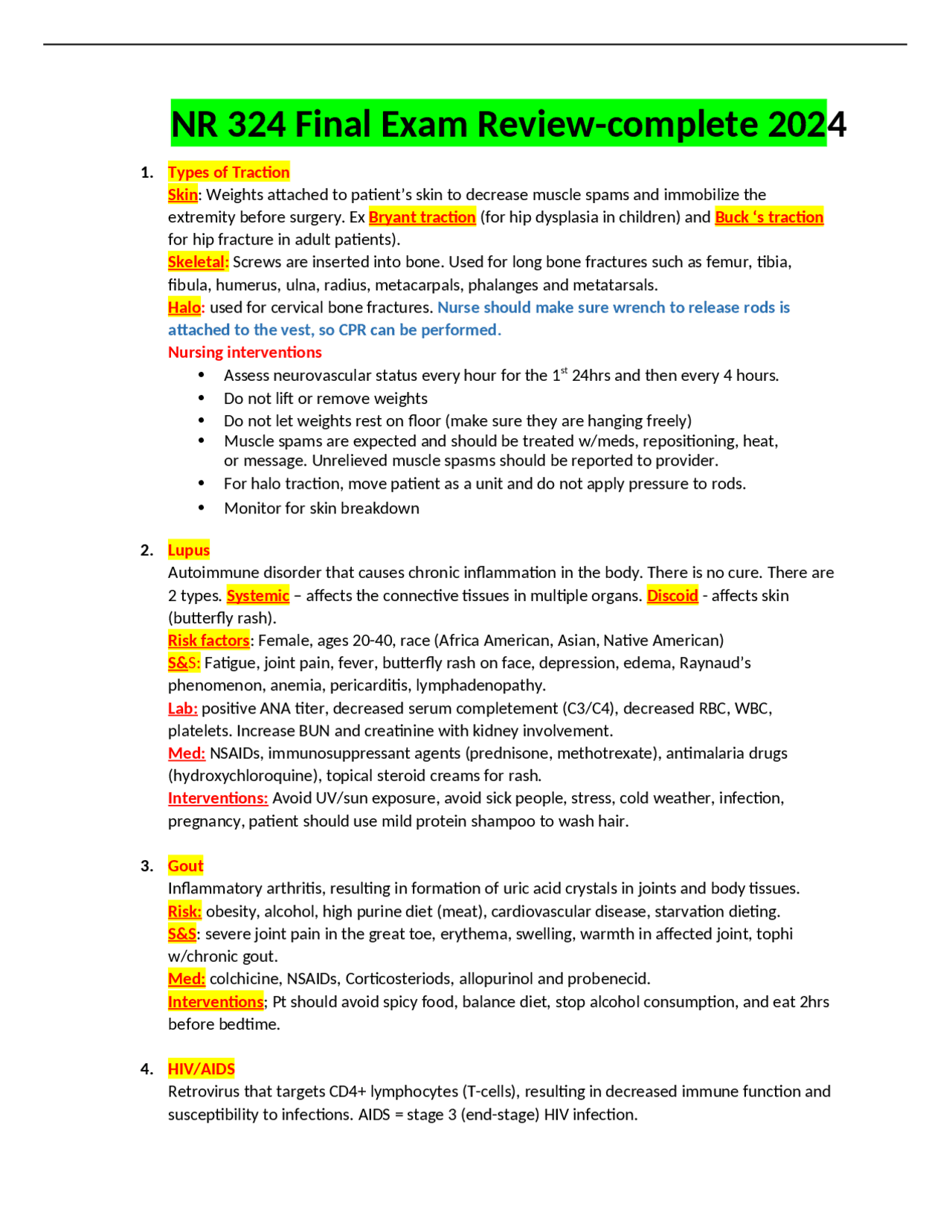 NR 324 Final Exam Review-complete 2024-2025.docx | Exams Nursing | Docsity