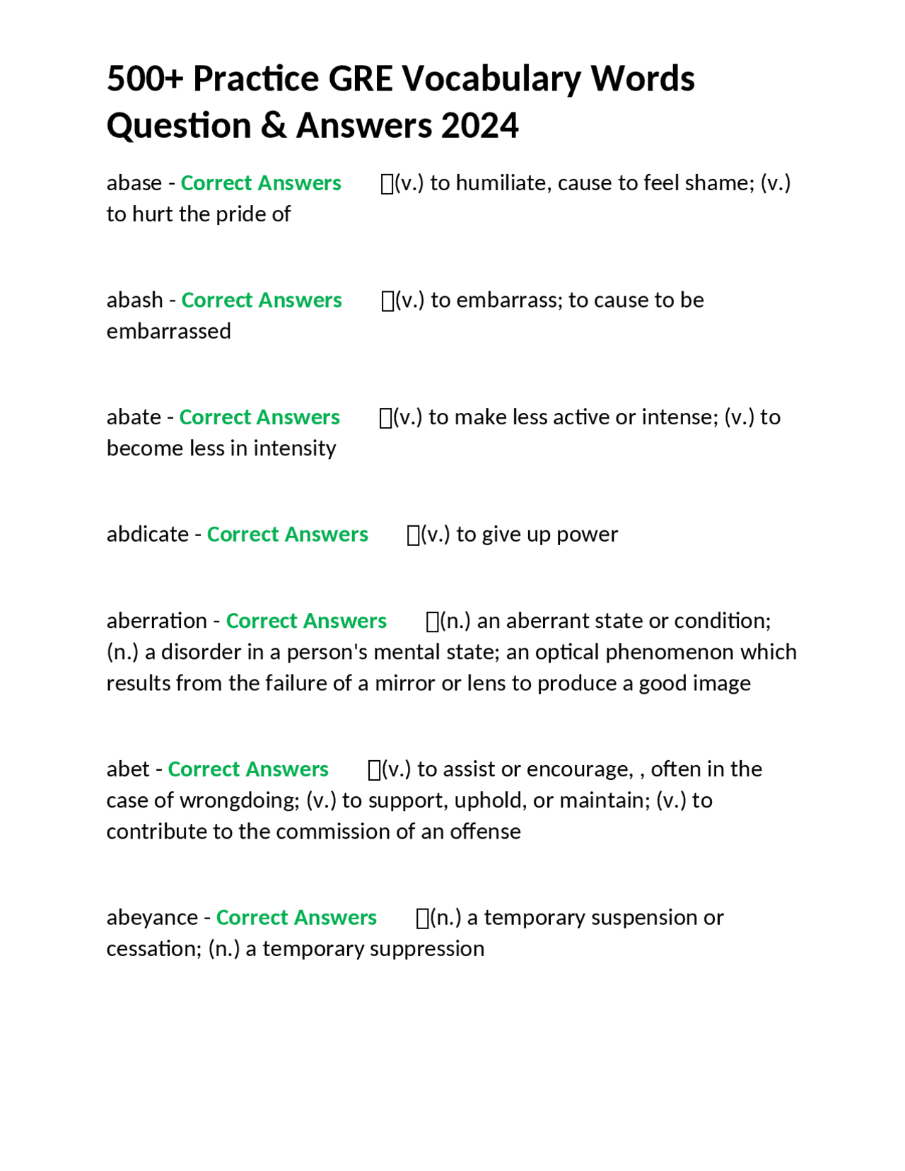 500+ Practice GRE Vocabulary Words Question & Answers 2024 | Exams ...
