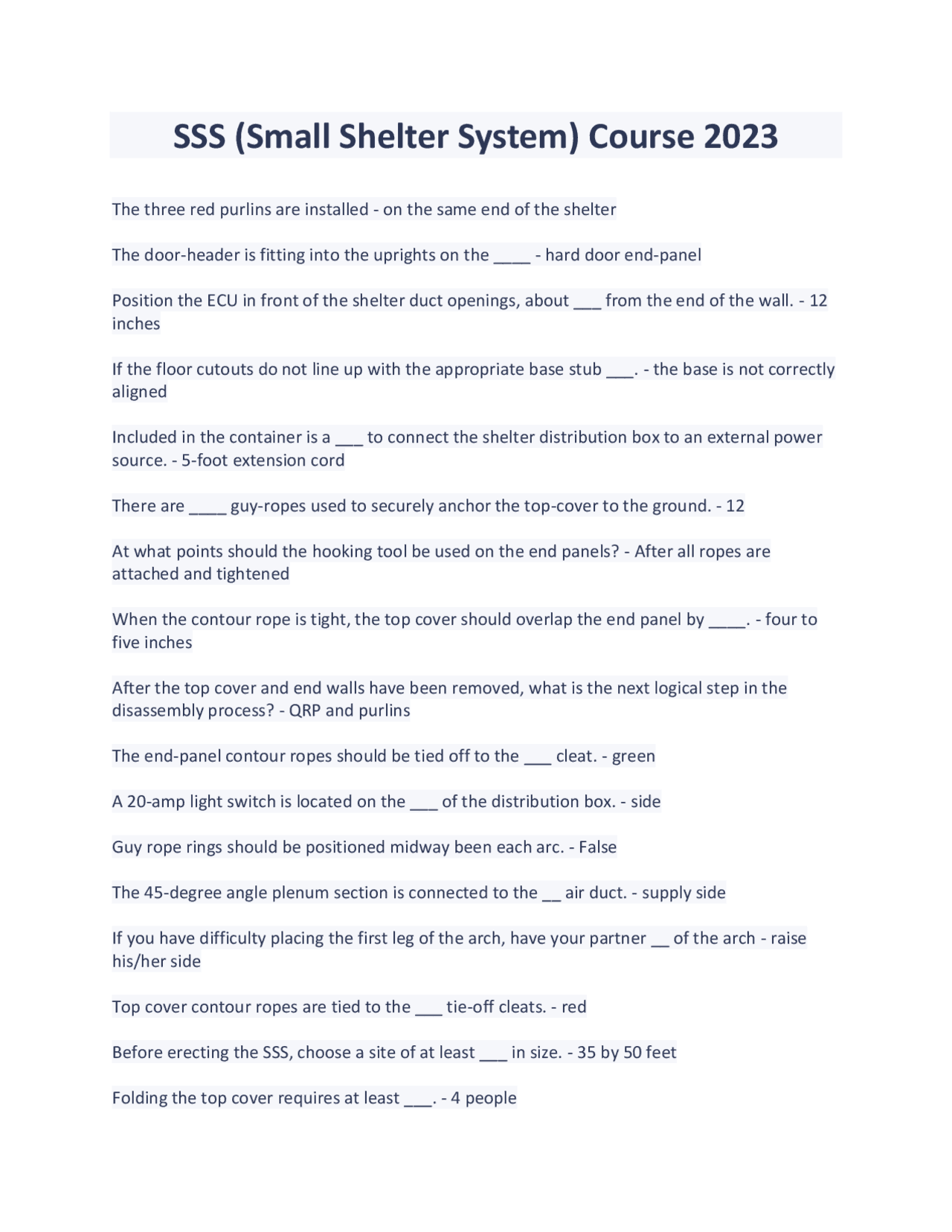 Sss Course Paper Example Small Shelter System (SSS) Course 2023 | Exams Engineering | Docsity
