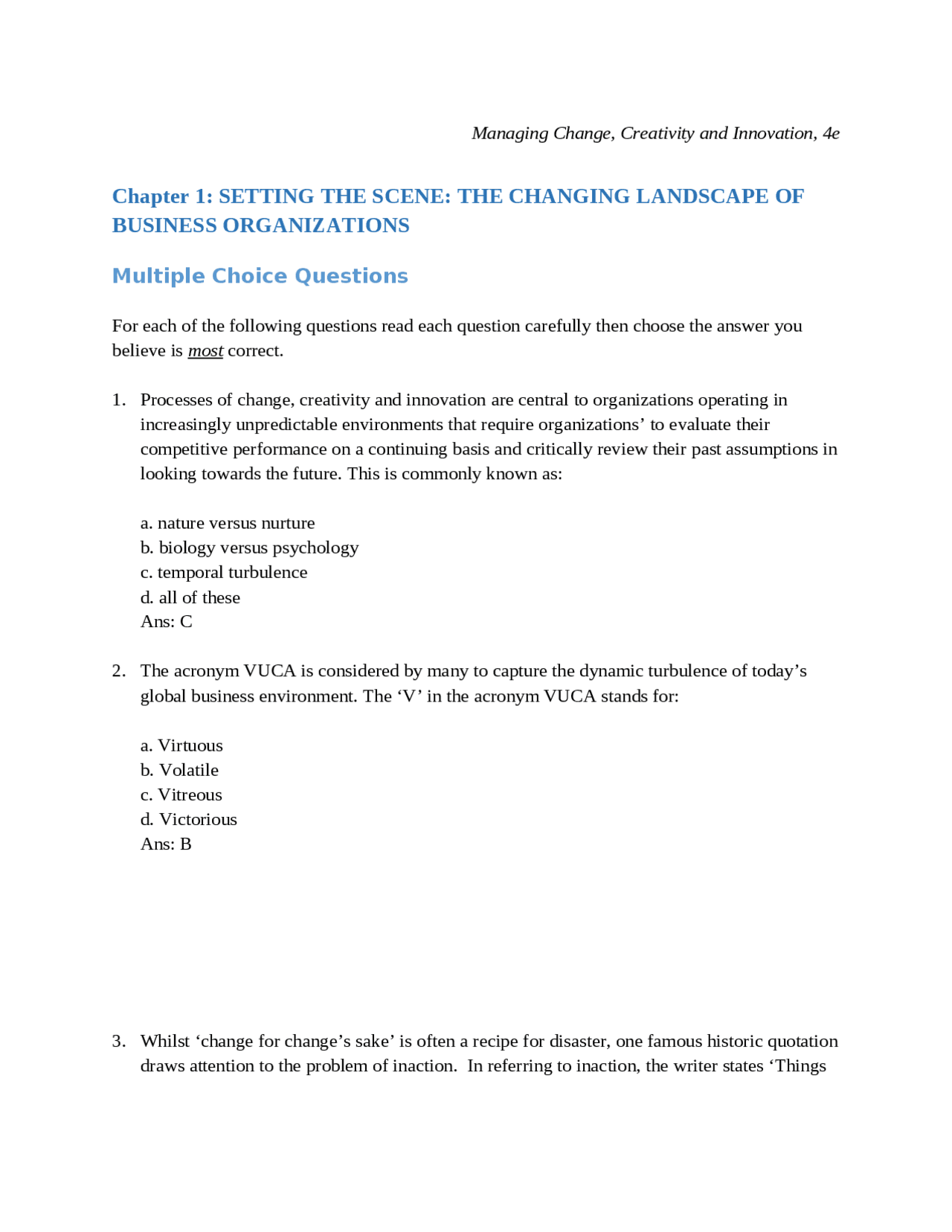 Test Bank Managing Change, Creativity and Innovation 4th Edition ...