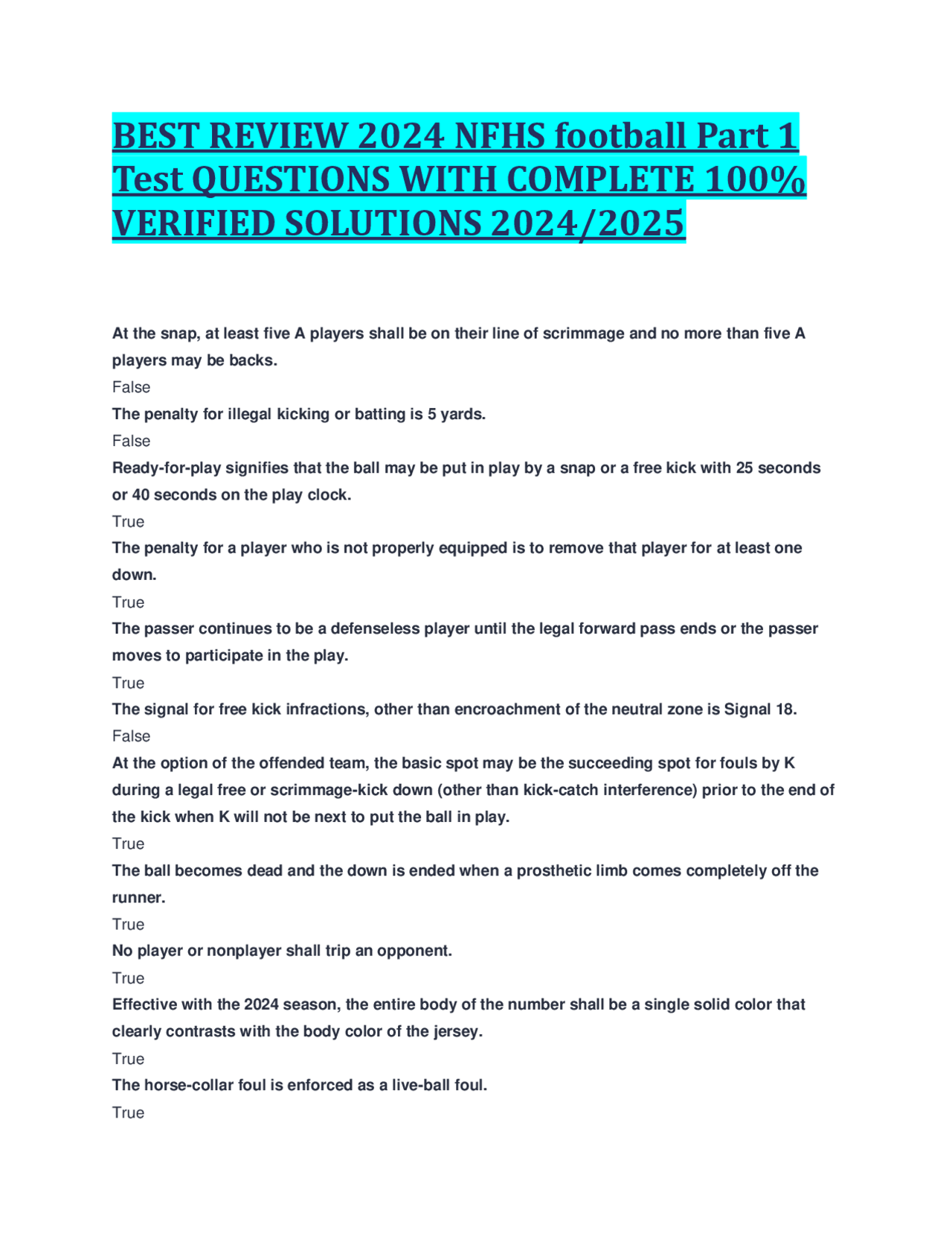Best Review 2024 Nfhs Football Part 1 Test Questions With Complete 100 Best Review 2024 Nfhs Football Part 1 Test Questions With Complete 100