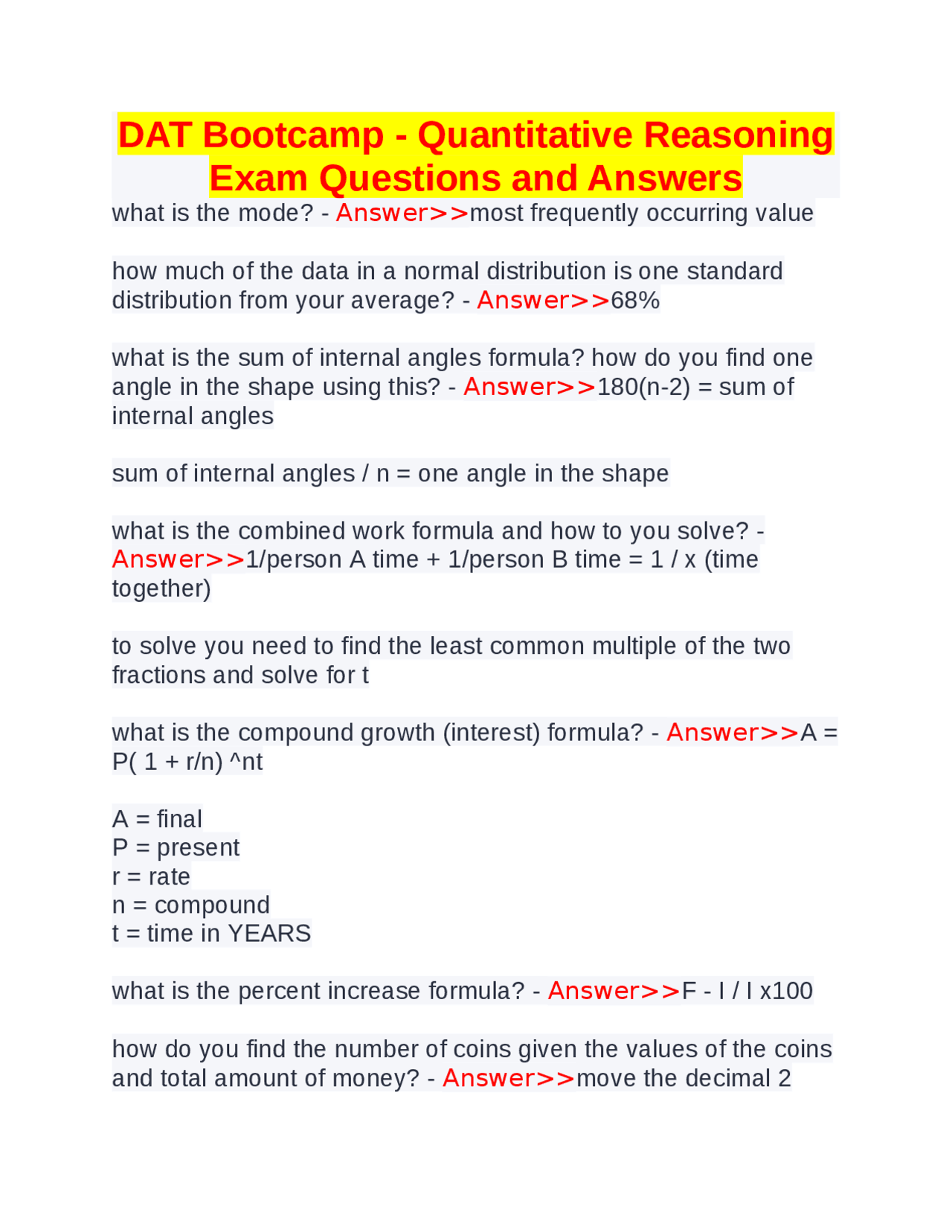 DAT Bootcamp - Quantitative Reasoning Exam Questions and Answers ...
