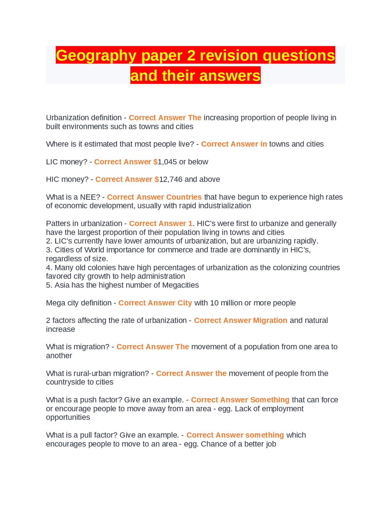 Geography paper 2 revision questions and their answers | Exams ...