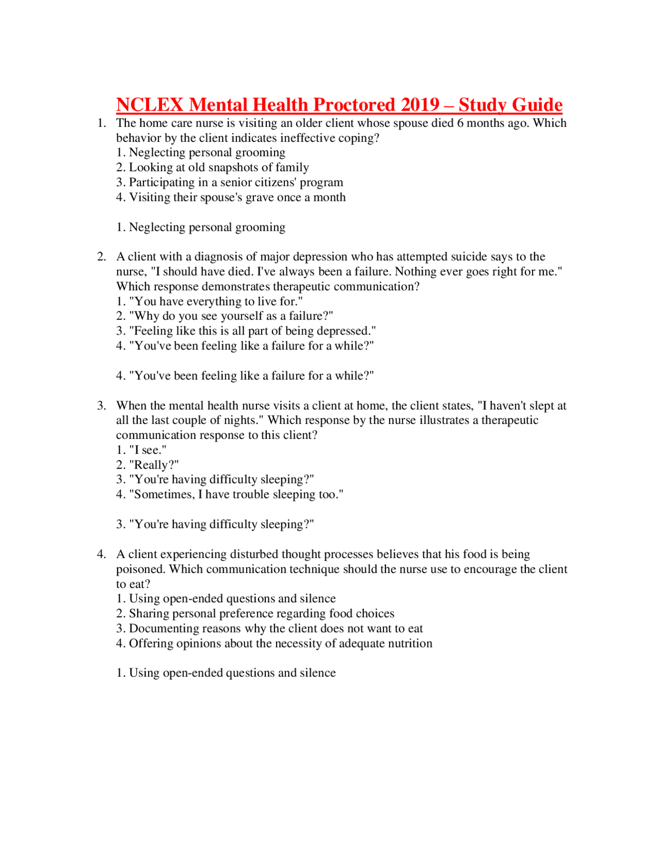 NCLEX Mental Health Proctored 2019 – Study Guide / Correct Questions ...