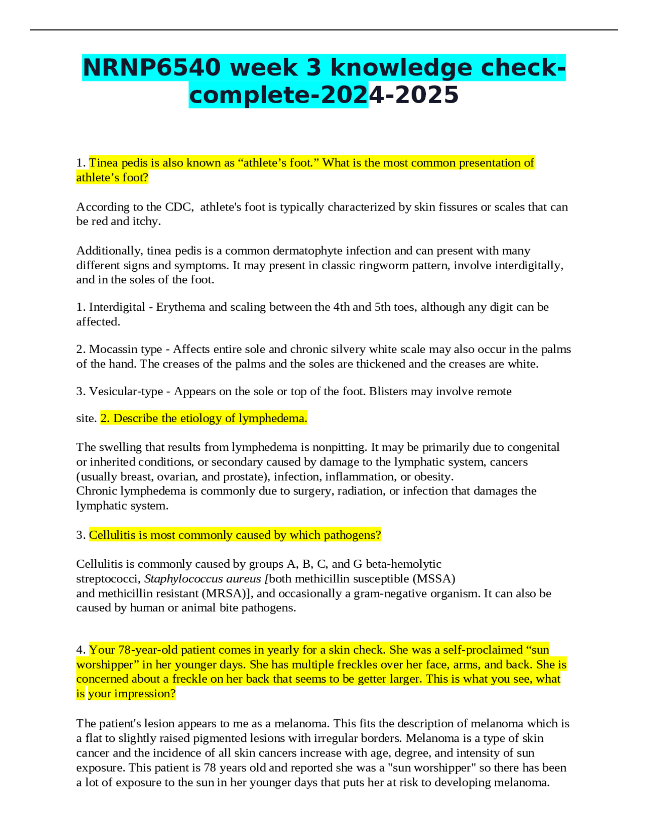NRNP6540 week 3 knowledge check-complete-2024-2025.docx | Exams Nursing ...