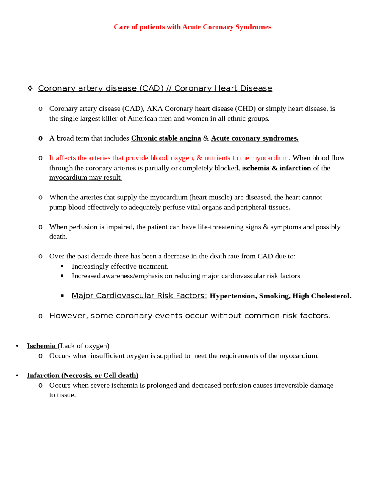 Care of patients with Acute Coronary Syndromes Care of patients with ...