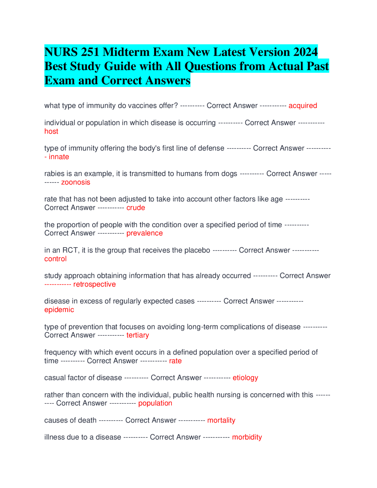NURS 251 Midterm Exam New Latest Version 2024 Best Study Guide with All ...