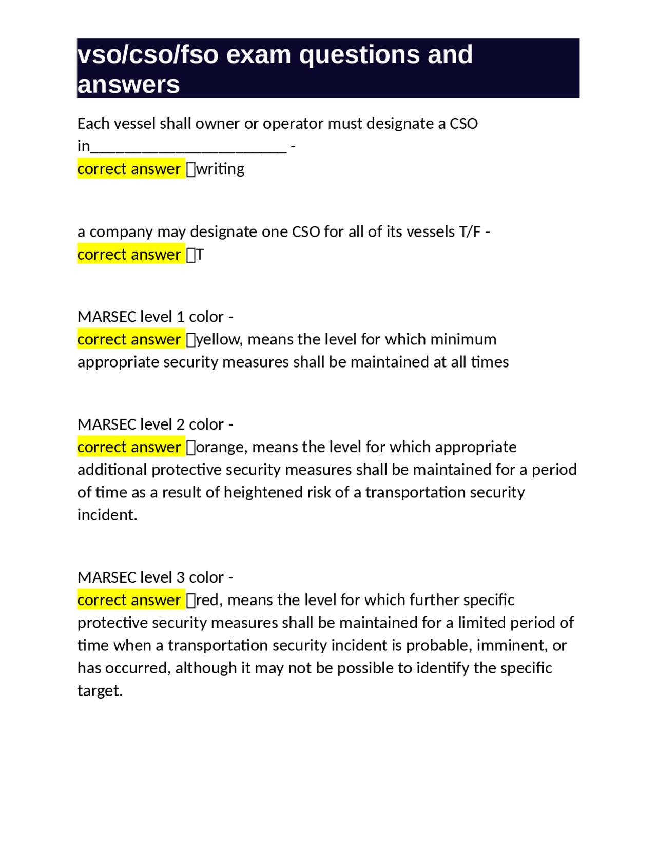 Fso Test Examples VSO/CSO/FSO Exam Questions and Answers | Exams Medicine | Docsity