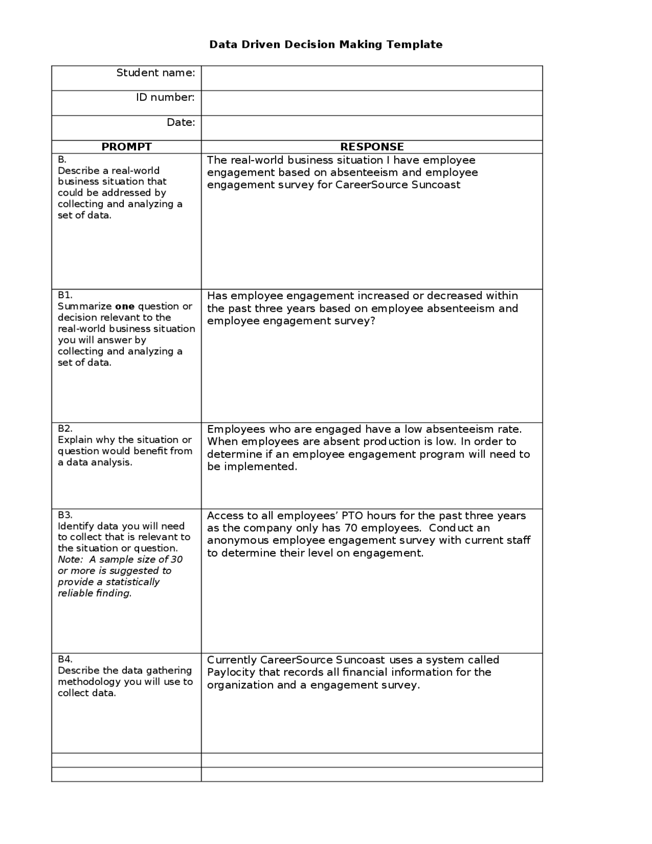 Data Driven Decision Making TemplateStudent name:ID number:D | Lecture ...