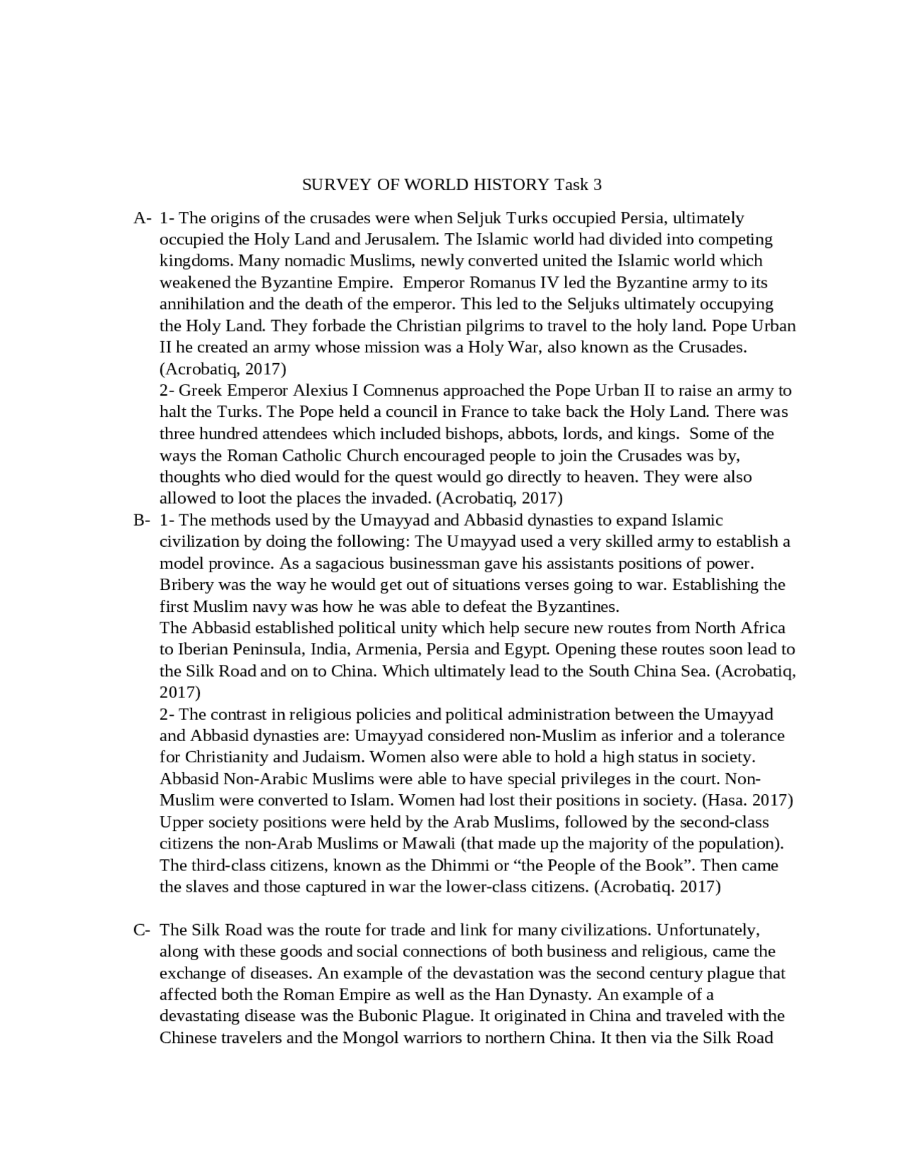 SURVEY OF WORLD HISTORY Task 3A-1- The origins of the crusad | Lecture ...