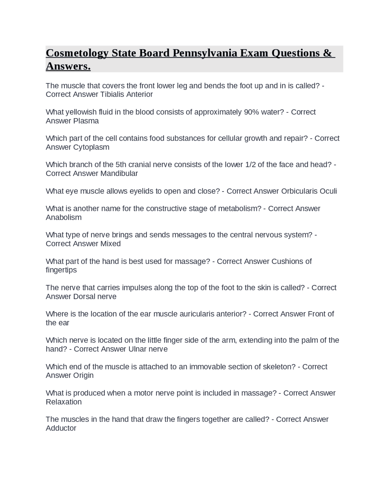 Cosmetology State Board Pennsylvania Exam Questions &amp; Answers. | Exams ...