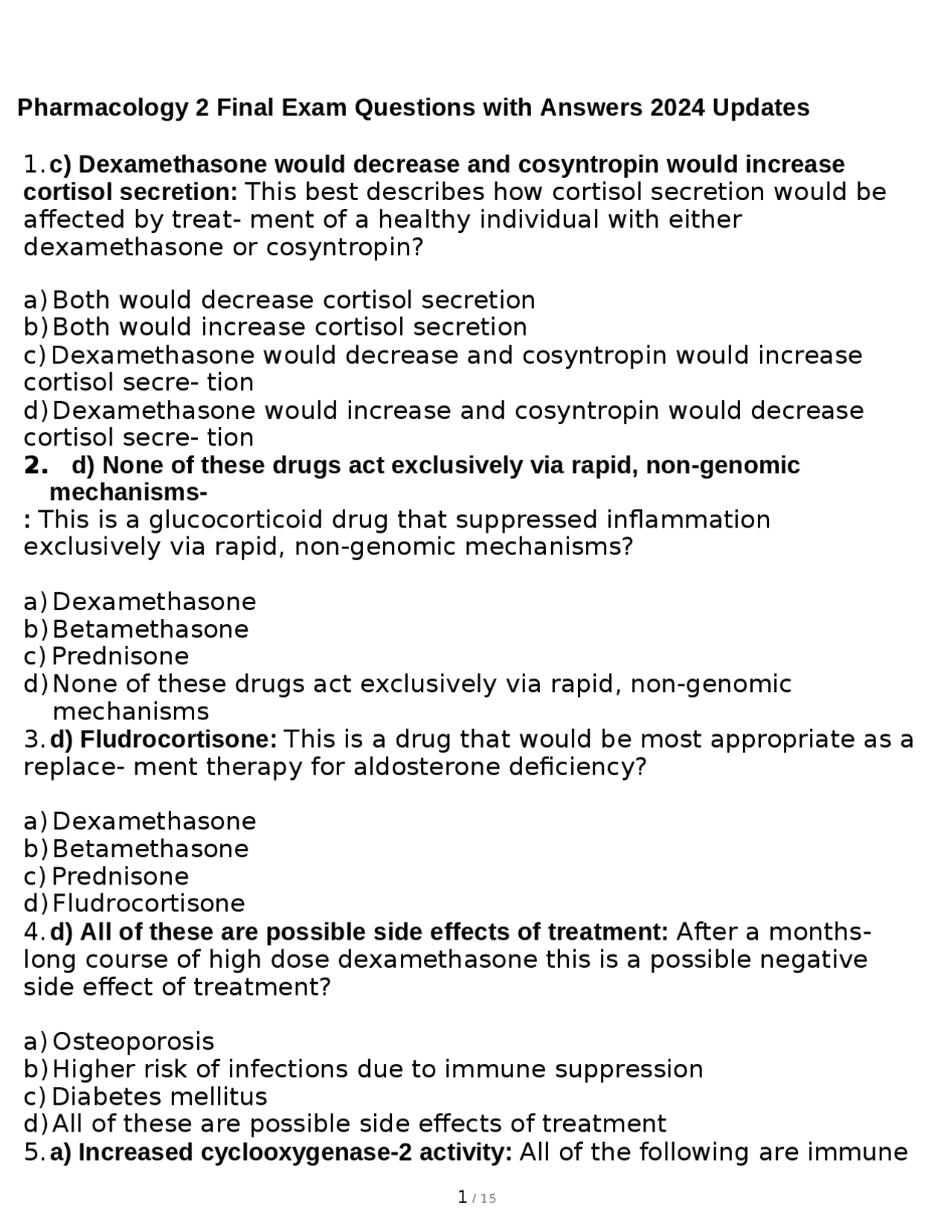 Pharmacology 2 Final Exam Questions with Answers 2024 Updates | Exams ...
