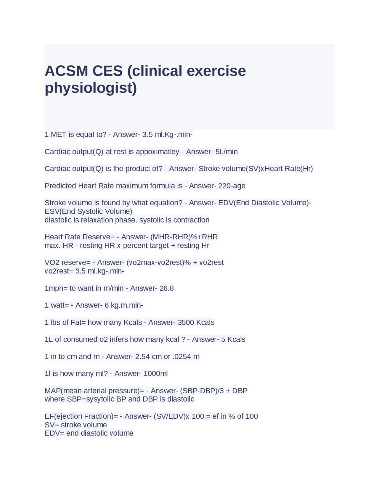 ACSM CES (clinical exercise physiologist) Exam Questions and Answers ...