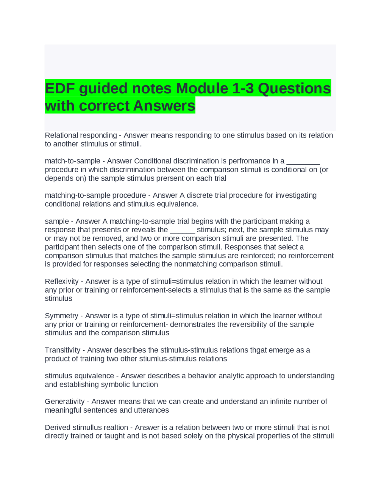 EDF guided notes Module 1-3 Questions with correct Answers | Exams ...
