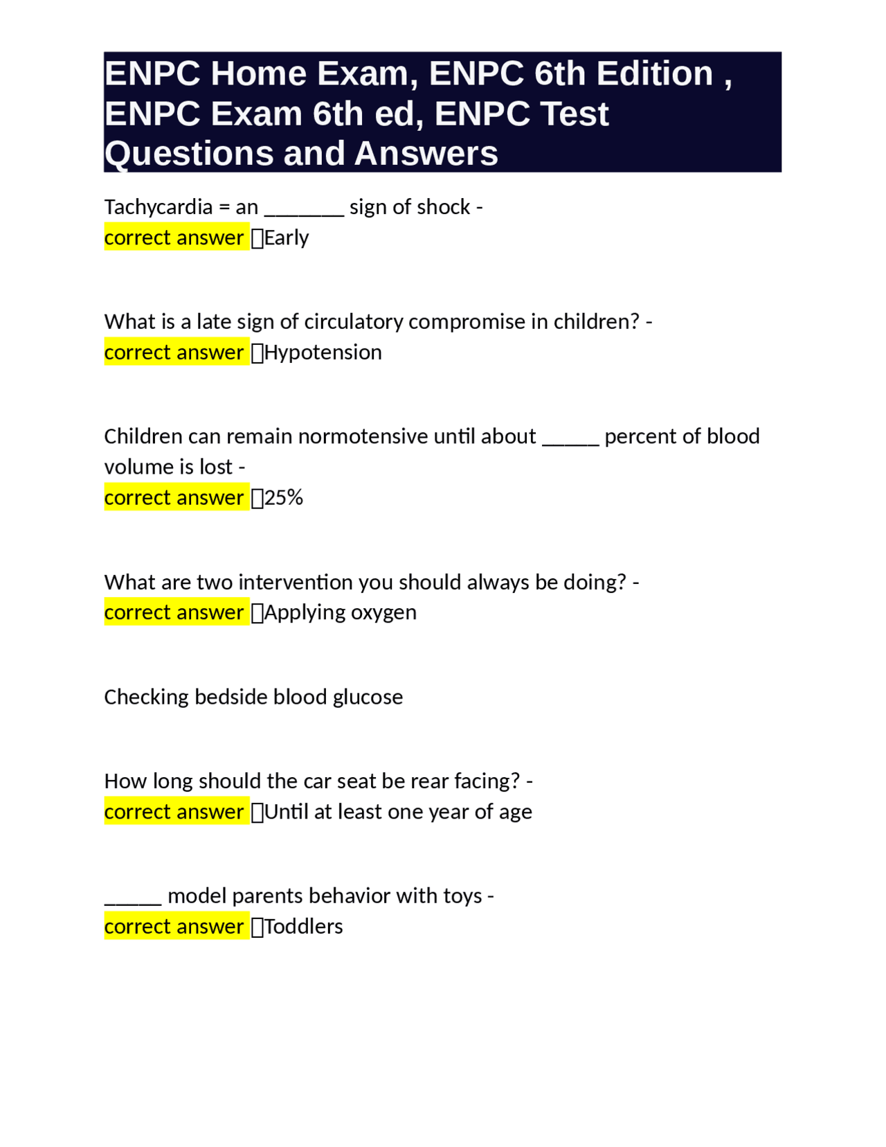 ENPC Home Exam, ENPC 6th Edition , ENPC Exam 6th ed, ENPC Test ...