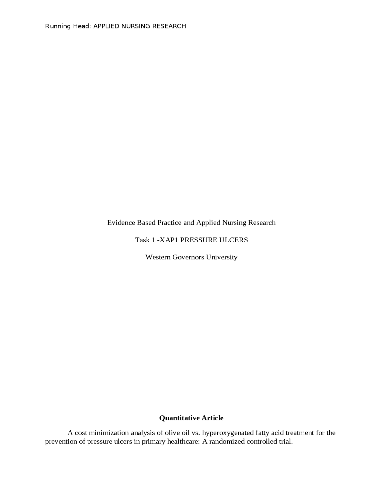Evidence Based Practice and Applied Nursing ResearchTask 1 - | Lecture ...