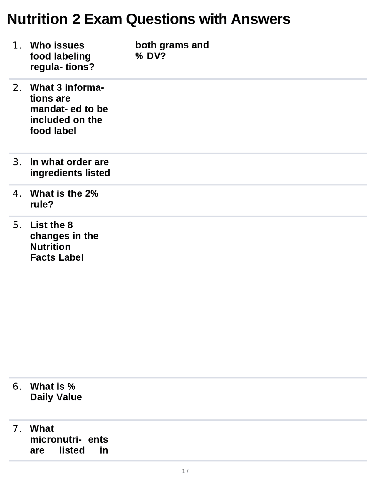 Nutrition 2 Exam Questions with Answers | Exams Nutrition | Docsity