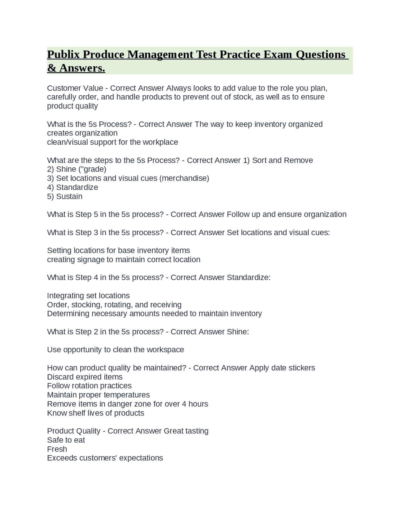 Publix Management Test - r93np1w