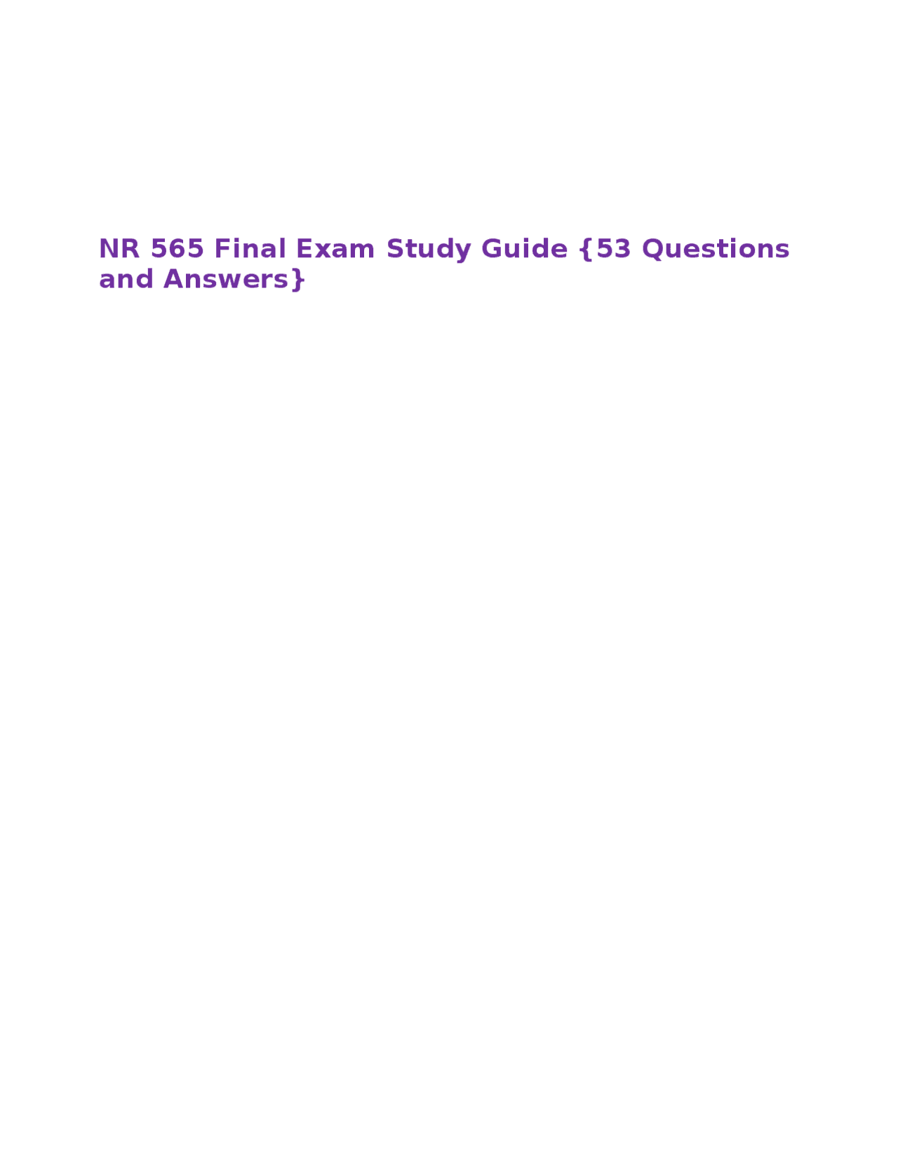 NR 565 Final Exam Study Guide {53 Questions and Answers} | Exams ...