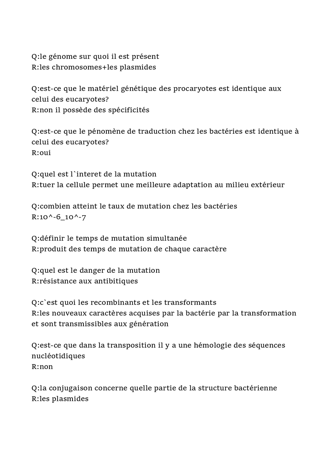 quizzes pour la génétique bactérienne Quizzes Bacteriology Docsity