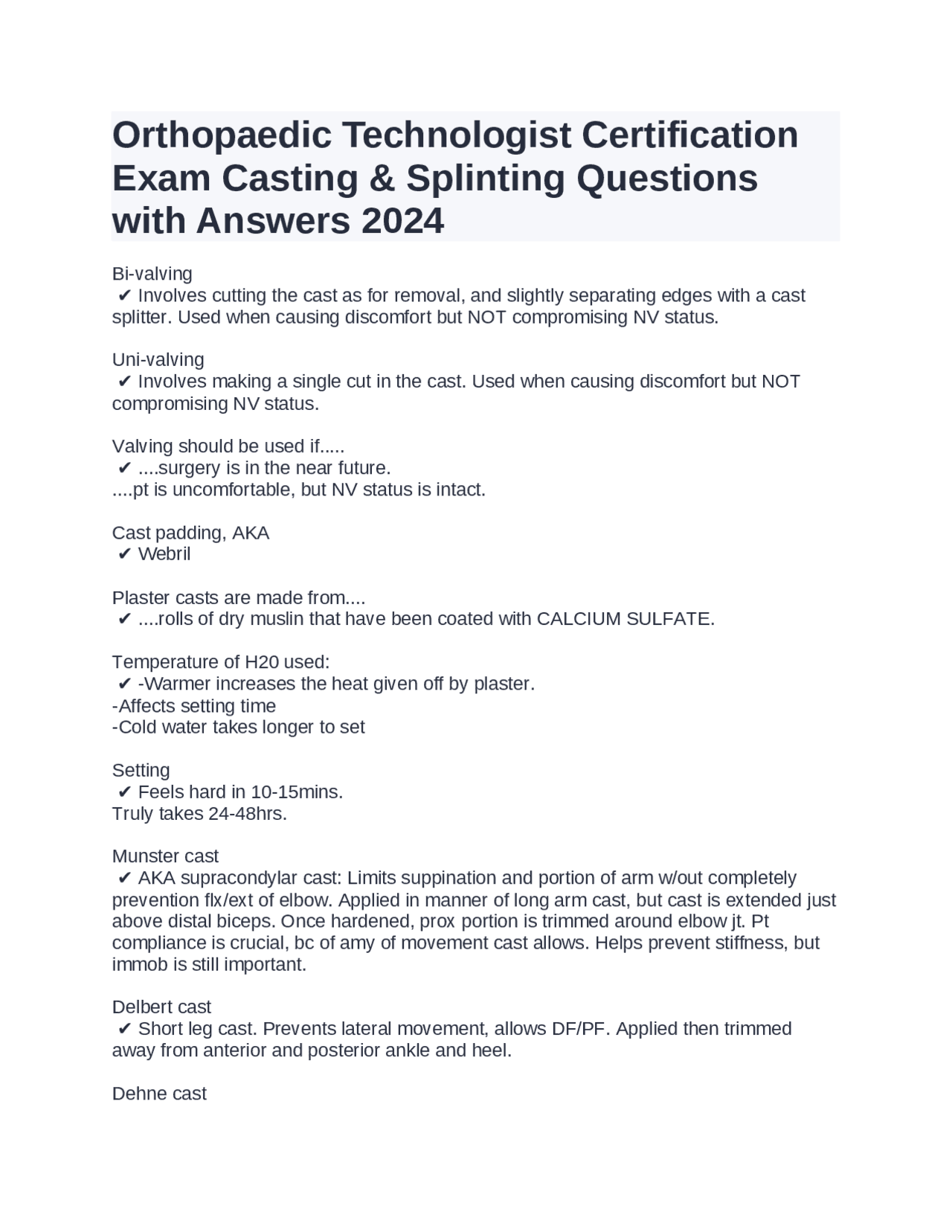Orthopaedic Technologist Certification Exam Casting & Splinting