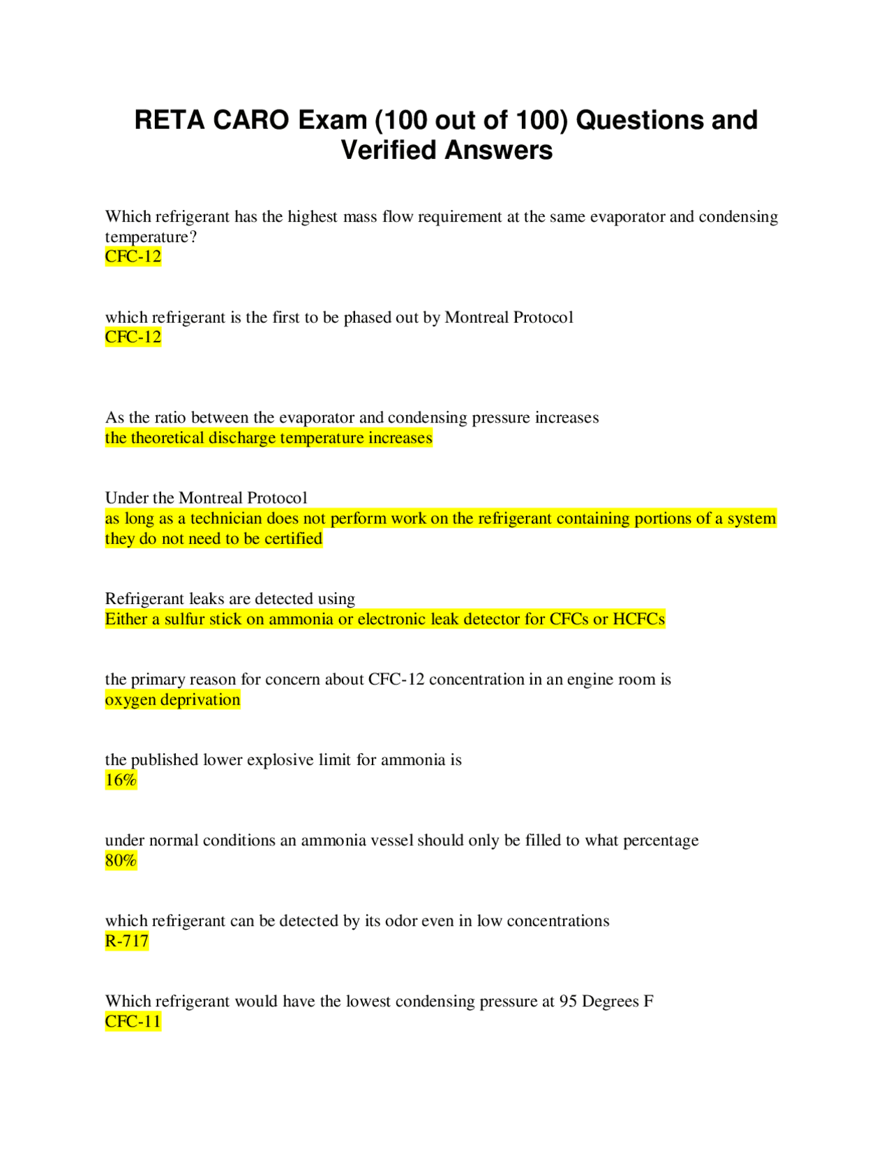 RETA CARO Exam (100 out of 100) Questions and Verified Answers ...