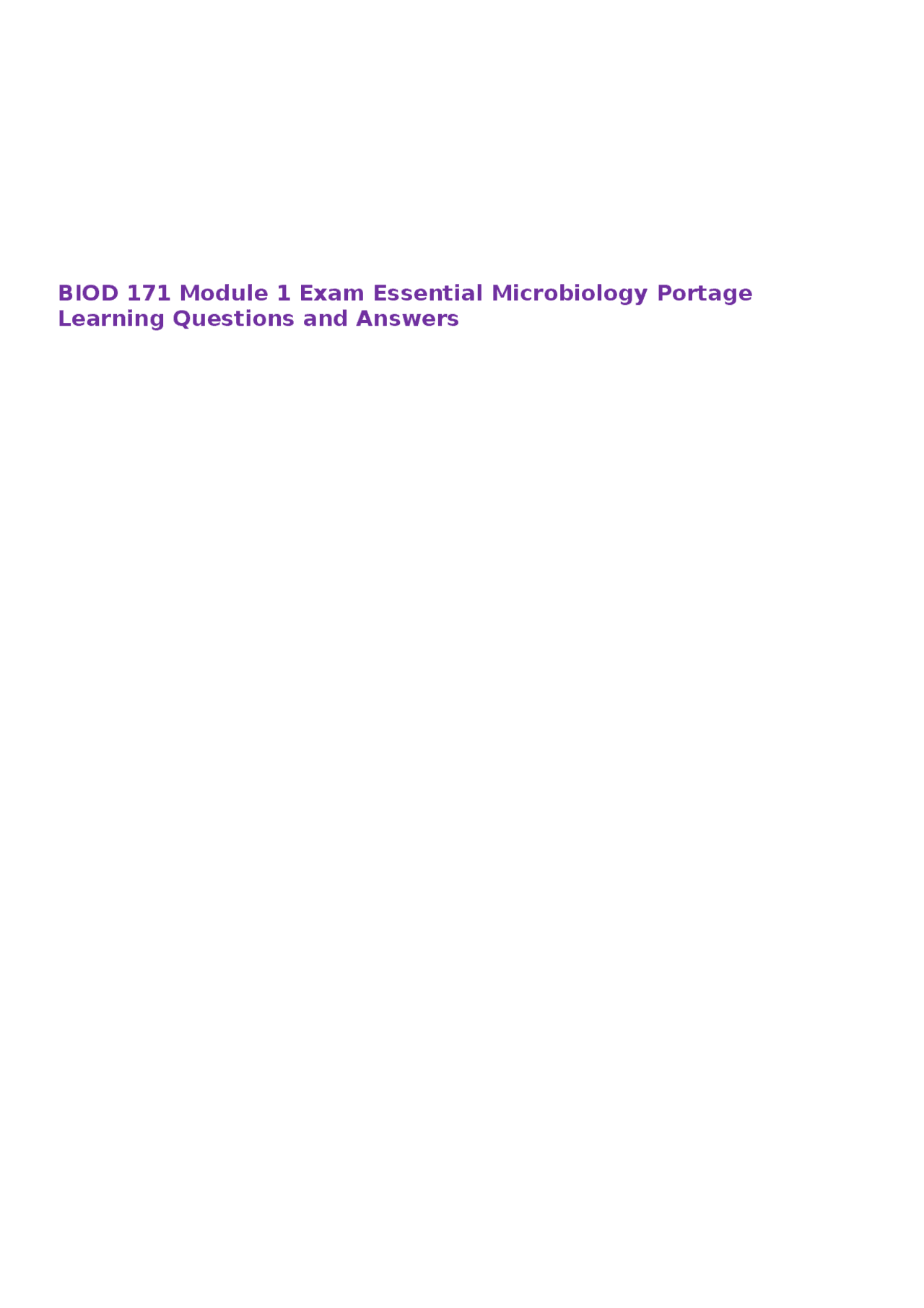 BIOD 171 Module 1 Exam Essential Microbiology Portage Learning ...