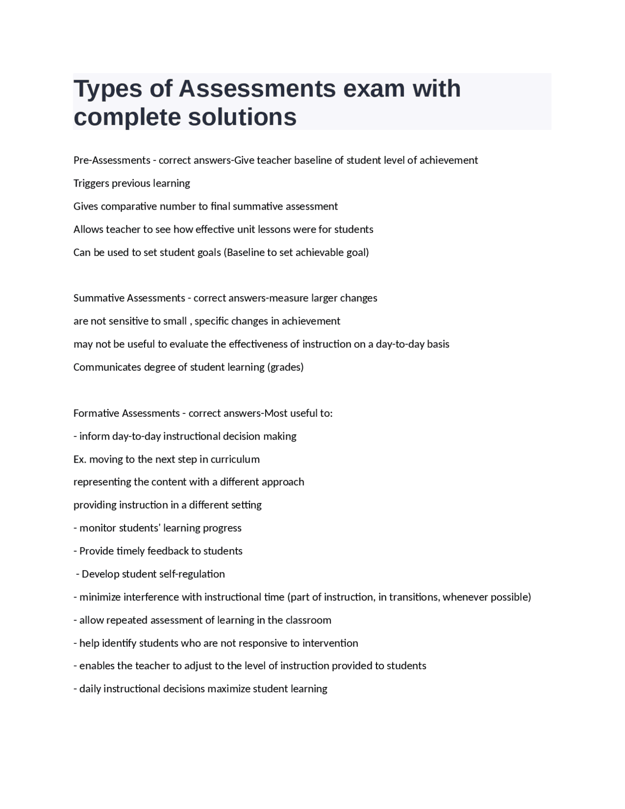 Types of Assessments exam with complete solutions | Exams Nutrition ...