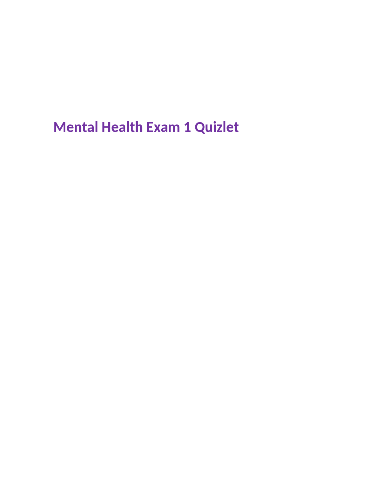 Mental Health Exam 1 Quizlet Exams Nursing Docsity